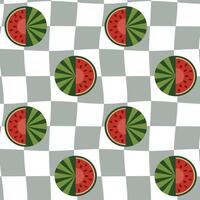 Seamless pattern with checkers and watermelons. Retro Groovy Background.60's style. Design for packaging, background, wallpaper, t-shirt vector