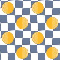 Seamless pattern with checkers and lemons. Retro Groovy Background.60's style. Design for packaging, background, wallpaper, t-shirt vector