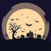 Halloween background with castle trees and bats. illustration. vector