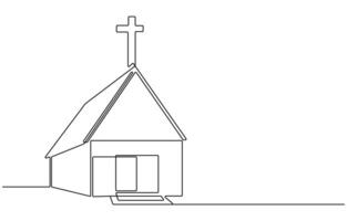 Continuous one simple single abstract line drawing of old church icon ,Church Single continuous line illustration ,continuous line of churches. one line drawing of church, vector