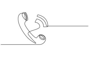 Line drawing handset cell. Single draw phone icon, line art contact us concept, telephone continuous monoline drawing vector