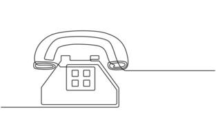 Line drawing handset cell. Single draw phone icon, line art contact us concept, telephone continuous monoline drawing vector