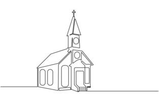 Continuous one simple single abstract line drawing of old church icon ,Church Single continuous line illustration ,continuous line of churches. one line drawing of church, vector