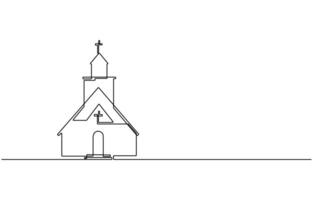 Continuous one simple single abstract line drawing of old church icon ,Church Single continuous line illustration ,continuous line of churches. one line drawing of church, vector