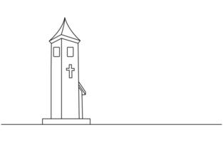 Continuous one simple single abstract line drawing of old church icon ,Church Single continuous line illustration ,continuous line of churches. one line drawing of church, vector