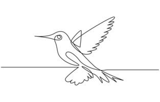 Continuous one line drawing of flying hummingbird. One line drawing illustration of colibri. Flying animal concept Single line, Hummingbird one line art design vector