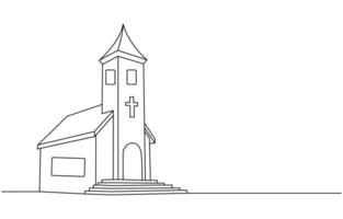 Continuous one simple single abstract line drawing of old church icon ,Church Single continuous line illustration ,continuous line of churches. one line drawing of church, vector