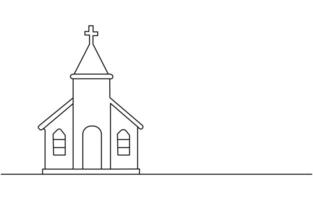 Continuous one simple single abstract line drawing of old church icon ,Church Single continuous line illustration ,continuous line of churches. one line drawing of church, vector
