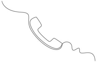 Line drawing handset cell. Single draw phone icon, line art contact us concept, telephone continuous monoline drawing vector