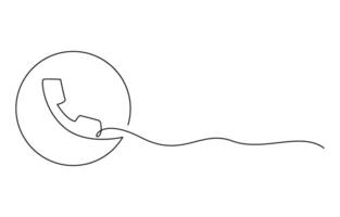 Line drawing handset cell. Single draw phone icon, line art contact us concept, telephone continuous monoline drawing vector