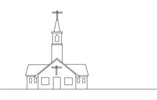 Continuous one simple single abstract line drawing of old church icon ,Church Single continuous line illustration ,continuous line of churches. one line drawing of church, vector