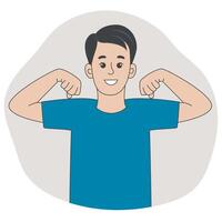 Satisfied man demonstrates self-confidence and pride in himself vector