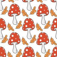 Fly agaric and fallen leaves seamless pattern vector