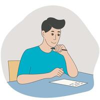 Man sitting at table thinking and writing vector