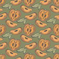 Halves of ripe persimmon on green background vector