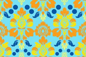 The abstract floral pattern of the ethnic design fabric is ideal for decorating items such as pillows or bags. Adds brightness and character to a space Can be used for both fashion and home decoration vector