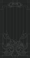 Stained-glass panel in a rectangular frame, abstract floral arrangement of buds and leaves in the art Nouveau style. Decorative design of the window or door. Outline vector
