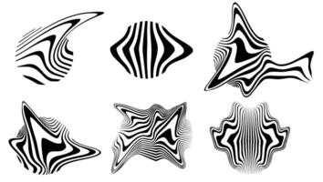 Abstract hypnotic wavy pattern. Distorted striped shape. Black and white digital ripples, glitch effect background. Optical art illusion vector