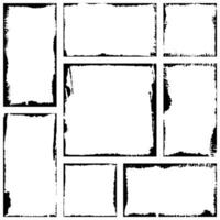 Collection of rectangular ink grunge frames, borders set. Squared hand drawn box for text with torn, damaged edges vector