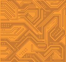 Circuit board, technology orange background. Digital electronic texture, high tech pattern vector