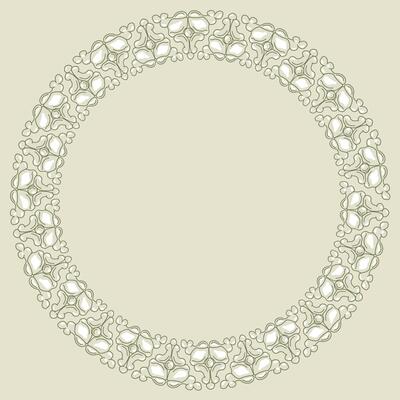 White round frame with Classic lace stucco pattern. Wedding decorative floral ornament, isolated elements, border, label for text