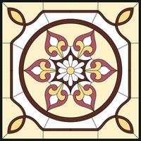 Abstract flower in square frame, geometric, window on the ceiling in square frame, symmetric composition in yellow stained glass window vector