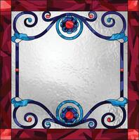 Ceiling panels stained glass window. Abstract Flower, swirls and leaves in square frame, geometric ornament. Stained glass tiffany technique, baroque style vector