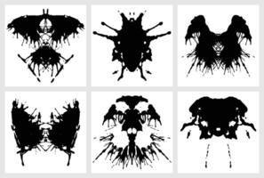 Ink blot for psychiatric evaluations. Rorschach test. Set of grunge abstract black spots vector