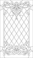 Stained-glass panel in a rectangular frame, abstract floral arrangement of buds and leaves in the art Nouveau style. Decorative design of the window or door. Outline vector