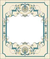 Stained-glass window decoration panel in a rectangular frame, abstract floral arrangement of buds and leaves in the baroque style vector