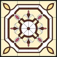 Abstract flower in square frame, geometric, window on the ceiling in square frame, symmetric composition in yellow stained glass window vector