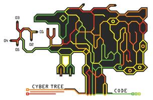 Digital technological tree in the form of a printed circuit board. Infographic design. Futuristic tech background vector