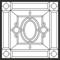 Stained glass in square frame, window on the ceiling in square frame, symmetric composition, panel for window. Outline vector