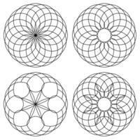 Rounded shape with triangles grid segments. Polygon mesh sphere, sacred geometry. Mandala circle ornament. Lattice of geometric shapes. Abstract figure. Platonic bodies. Pentagram sign vector
