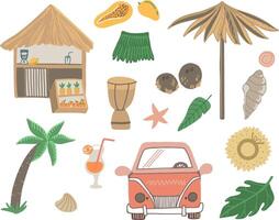 Colorful hand drawn cartoon set of Hawaii theme items, objects and symbols vector