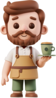 cartoon man with a beard and apron holding a cup of coffee png