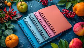 Back to school notebooks isolated on fun background. notebooks as stationery essentials for back to school season. Colorful notebook for classroom and students photo