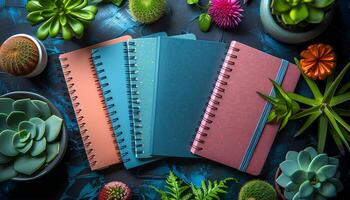 Back to school notebooks isolated on fun background. notebooks as stationery essentials for back to school season. Colorful notebook for classroom and students photo