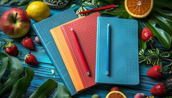 Back to school notebooks isolated on fun background. notebooks as stationery essentials for back to school season. Colorful notebook for classroom and students photo