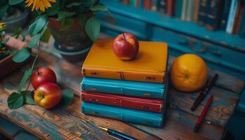 Back to school notebooks isolated on fun background. notebooks as stationery essentials for back to school season. Colorful notebook for classroom and students photo