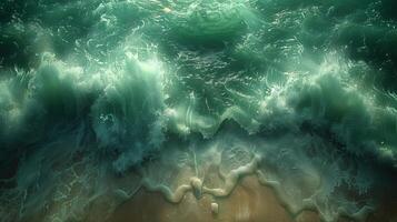 Emerald green water flows on the beach. photo