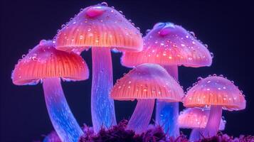 Magical luminescent mushrooms cluster with a white background. photo