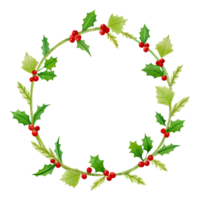 A wreath of holly berries and leaves on a transparent background, the wreath is decorated with red berries and green leaves, for use on a Christmas theme png