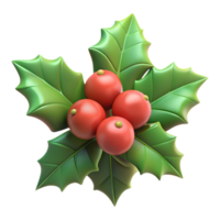 Christmas 3d holly with red berries and green leaves on a transparent background, for use in a Christmas theme png