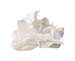 Side view of white crumpled tissue paper ball after use isolated with clipping path in file format png