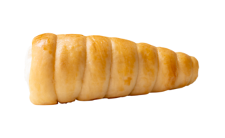 Side view of puff pastry cream horn isolated with clipping path in file format png