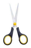 Top view of pair of multipurpose scissors with black and yellow handle isolated in file format png