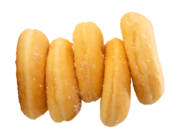 Top view of sugar glazed cinnamon donuts in stack isolated with clipping path in file format png