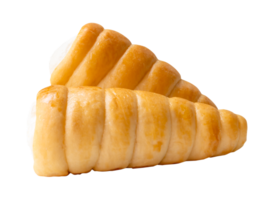 Side view of puff pastry cream horns in stack isolated with clipping path in file format png