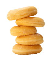 Front view of sugar cinnamon donuts in stack isolated with clipping path in file format png